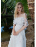Tie Straps Ivory 3D Flowers Lace Tulle Wedding Dress